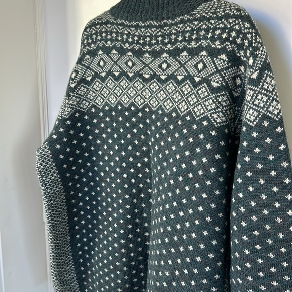 Lands End Knit Wool Fair Isle Full Zip Cardigan Sweater Large XLarge in Green - Picture 10 of 14